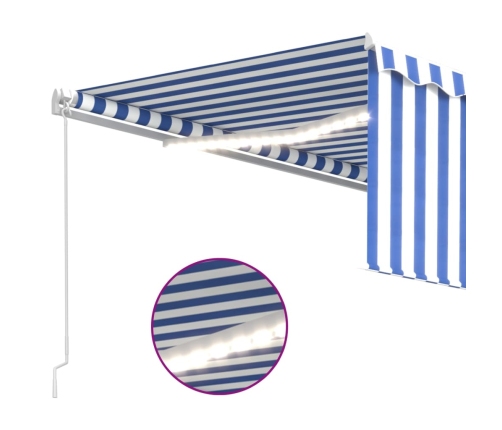 Toldo retráctil manual con persiana y LED azul y blanco 4x3 m