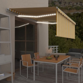 Toldo manual retráctil con persiana y LED amarillo blanco 4x3 m