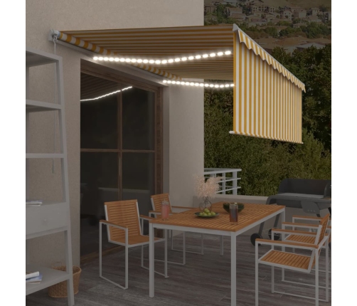 Toldo manual retráctil con persiana y LED amarillo blanco 4x3 m