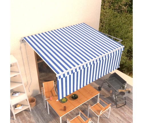 Toldo automático retráctil con persiana azul y blanco 4x3 m