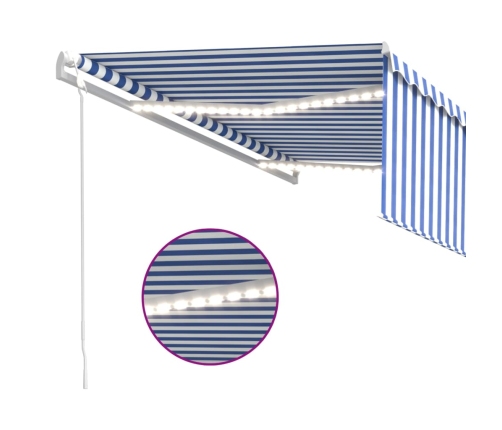 Toldo automático persiana LED sensor de viento azul blanco 4x3m