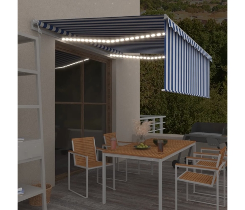 Toldo automático persiana LED sensor de viento azul blanco 4x3m