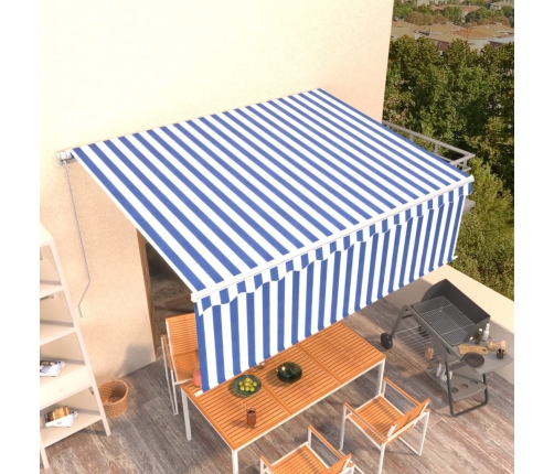 Toldo automático retráctil con persiana azul y blanco 4,5x3 m