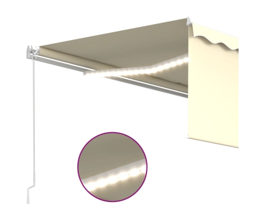 Toldo retráctil manual con persiana y LED crema 4,5x3 m