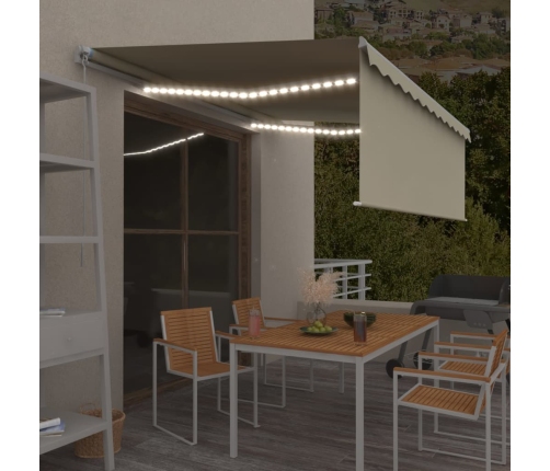 Toldo retráctil manual con persiana y LED crema 4,5x3 m