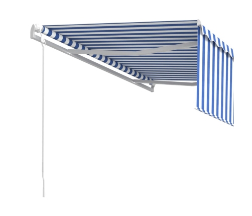 Toldo automático retráctil con persiana azul y blanco 4,5x3 m