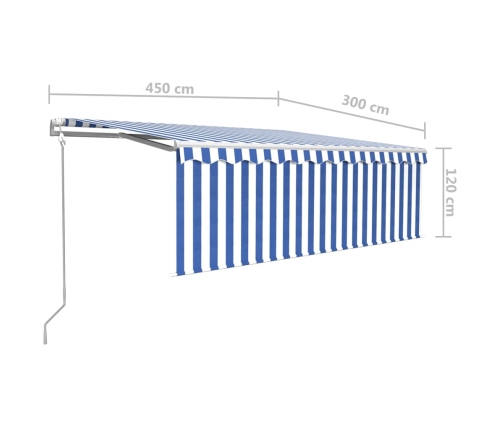 Toldo automático retráctil con persiana azul y blanco 4,5x3 m