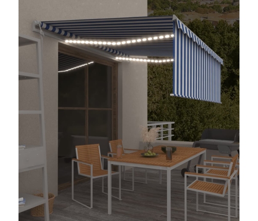 Toldo automático persiana LED sensor viento azul blanco 4,5x3 m