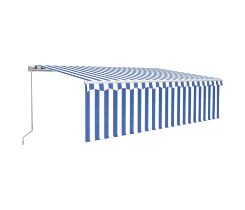 Toldo retráctil manual con persiana y LED azul y blanco 5x3 m