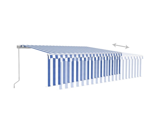 Toldo retráctil manual con persiana y LED azul y blanco 5x3 m