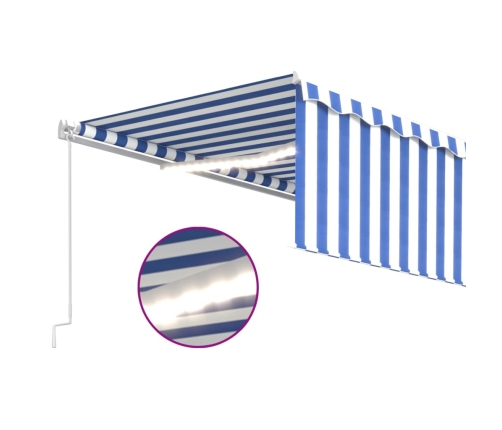 Toldo retráctil manual con persiana y LED azul y blanco 5x3 m