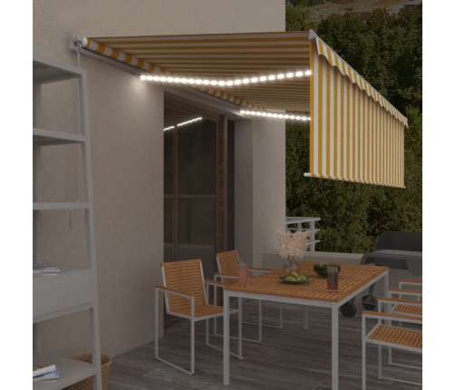 Toldo retráctil manual persiana y LED amarillo y blanco 5x3 m