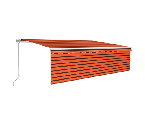 Toldo retráctil manual con persiana y LED naranja y marrón 5x3m