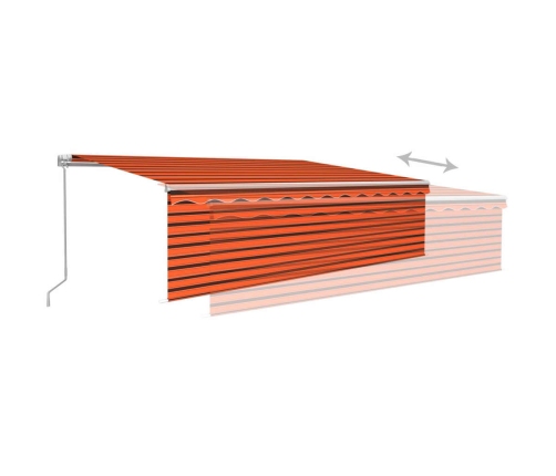 Toldo retráctil manual con persiana y LED naranja y marrón 5x3m