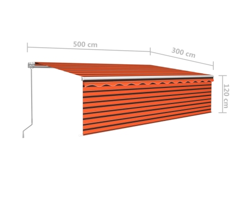 Toldo retráctil manual con persiana y LED naranja y marrón 5x3m