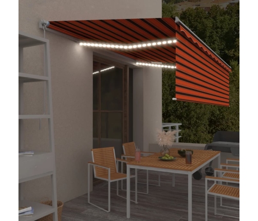 Toldo retráctil manual con persiana y LED naranja y marrón 5x3m