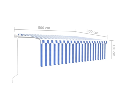 Toldo retráctil automático con persiana azul y blanco 5x3 m