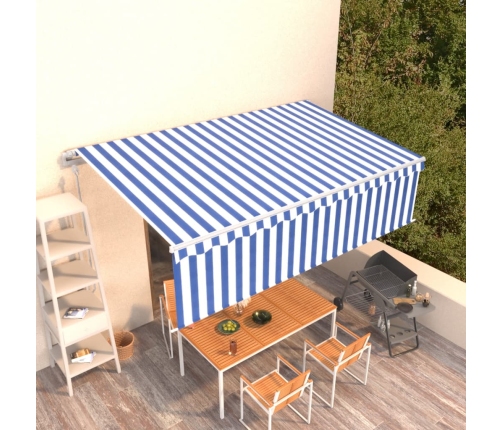 Toldo retráctil automático con persiana azul y blanco 5x3 m