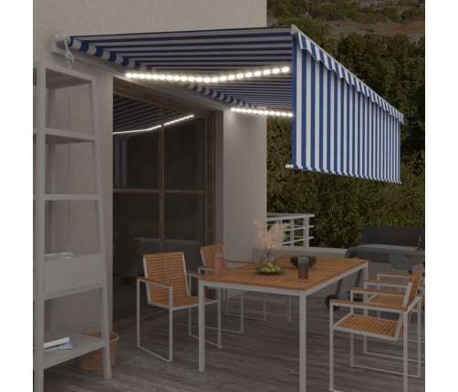 Toldo automático persiana LED sensor viento azul blanco 5x3 m