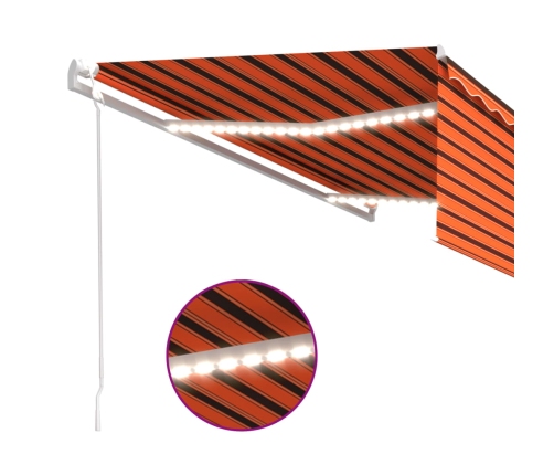 Toldo automático persiana LED sensor viento naranja marrón 5x3m