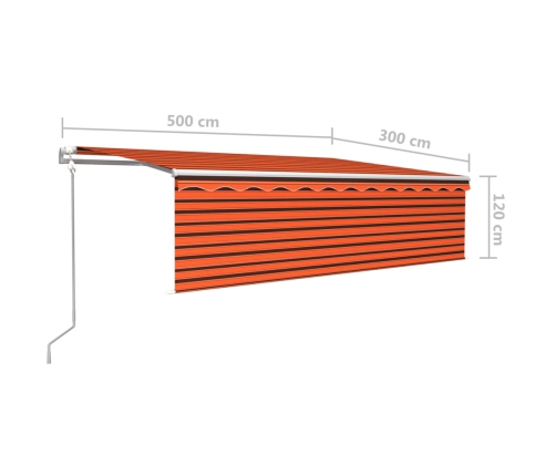 Toldo automático persiana LED sensor viento naranja marrón 5x3m