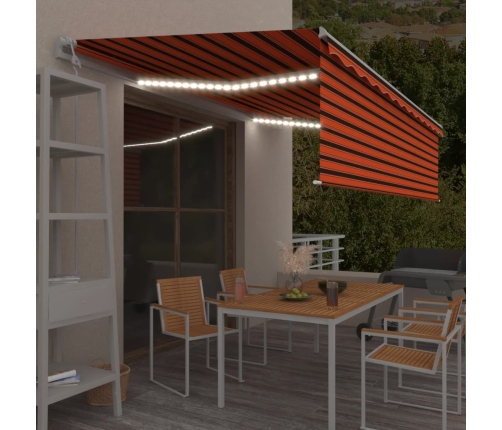 Toldo automático persiana LED sensor viento naranja marrón 5x3m