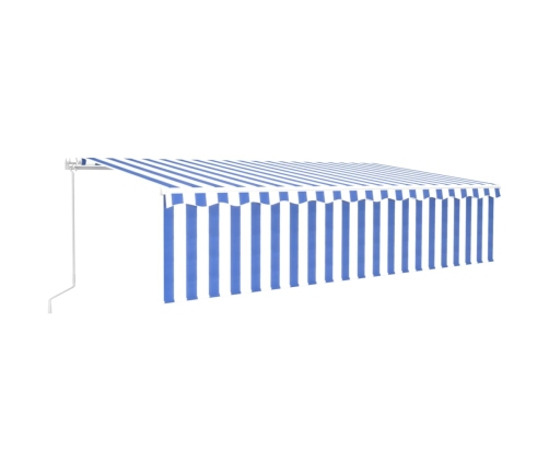 Toldo retráctil manual con persiana azul y blanco 6x3 m