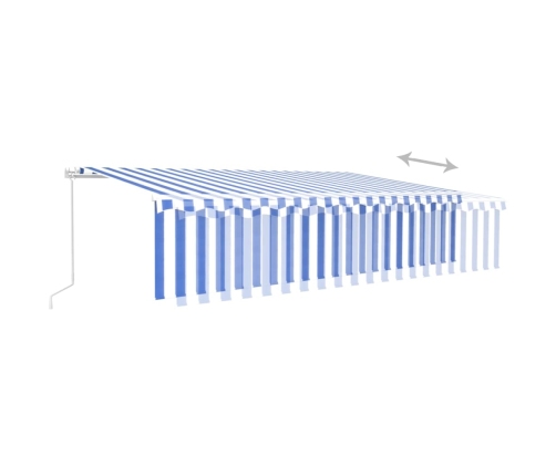 Toldo retráctil manual con persiana azul y blanco 6x3 m