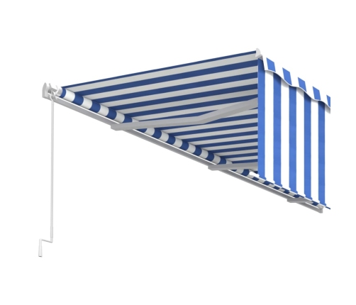 Toldo retráctil manual con persiana azul y blanco 6x3 m