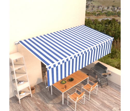 Toldo retráctil manual con persiana azul y blanco 6x3 m