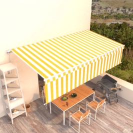 Toldo retráctil manual con persiana amarillo y blanco 6x3 m