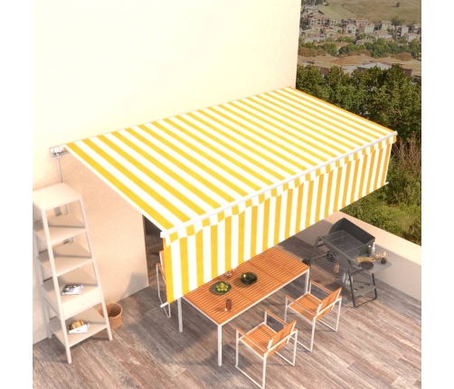 Toldo retráctil manual con persiana amarillo y blanco 6x3 m