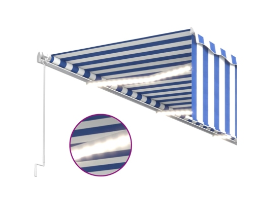 Toldo retráctil manual con persiana y LED azul y blanco 6x3 m