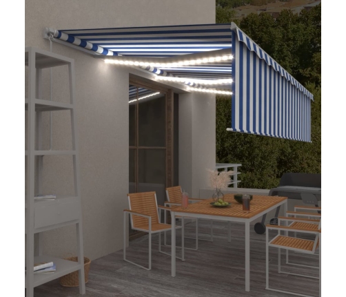 Toldo retráctil manual con persiana y LED azul y blanco 6x3 m