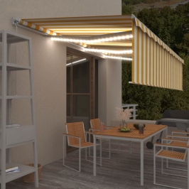 Toldo retráctil manual con persiana y LED amarillo blanco 6x3 m