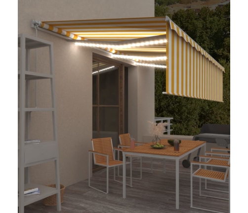 Toldo retráctil manual con persiana y LED amarillo blanco 6x3 m