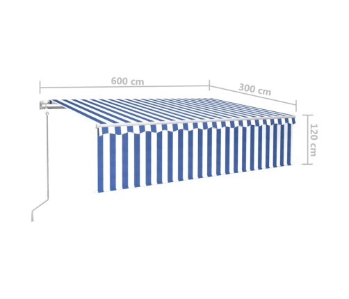 Toldo automático persiana LED sensor de viento azul blanco 6x3m