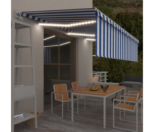 Toldo automático persiana LED sensor de viento azul blanco 6x3m