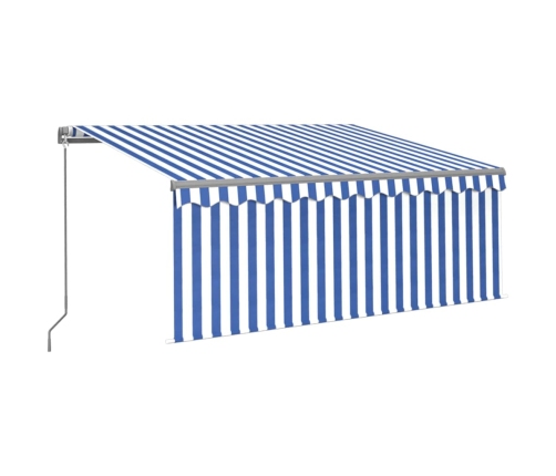 Toldo retráctil manual con persiana azul y blanco 3x2,5 m