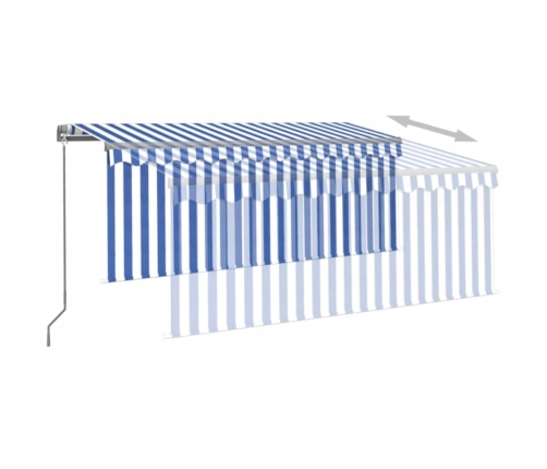 Toldo retráctil manual con persiana azul y blanco 3x2,5 m