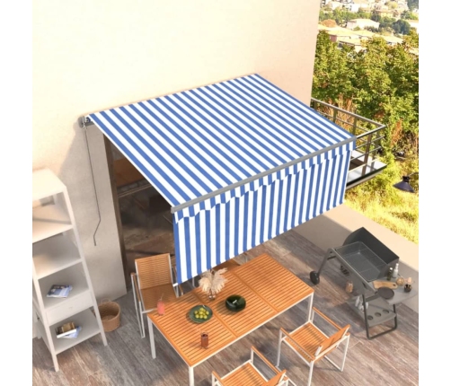 Toldo retráctil manual con persiana azul y blanco 3x2,5 m