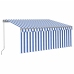 Toldo manual retráctil con persiana y LED azul y blanco 3x2,5 m