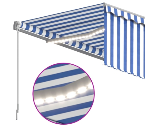 Toldo manual retráctil con persiana y LED azul y blanco 3x2,5 m