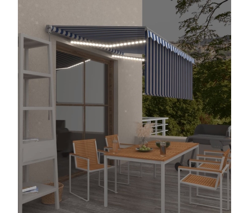 Toldo manual retráctil con persiana y LED azul y blanco 3x2,5 m