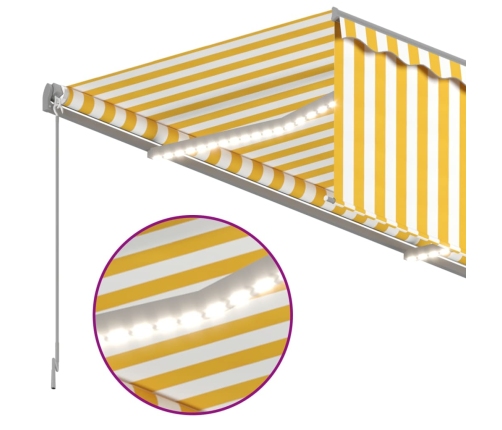 Toldo manual retráctil con persiana LED amarillo blanco 3x2,5m