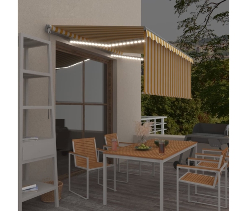 Toldo manual retráctil con persiana LED amarillo blanco 3x2,5m