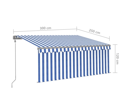 Toldo automático retráctil con persiana azul y blanco 3x2,5m