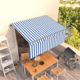 Toldo automático retráctil con persiana azul y blanco 3x2,5m