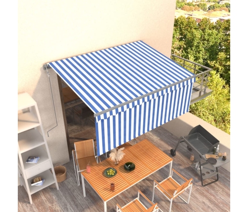 Toldo automático retráctil con persiana azul y blanco 3x2,5m