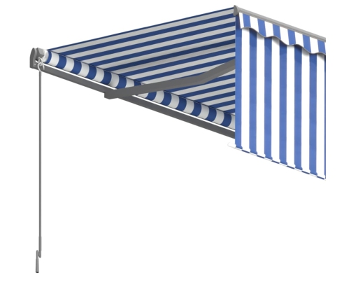 Toldo retráctil manual con persiana azul y blanco 3,5x2,5 m